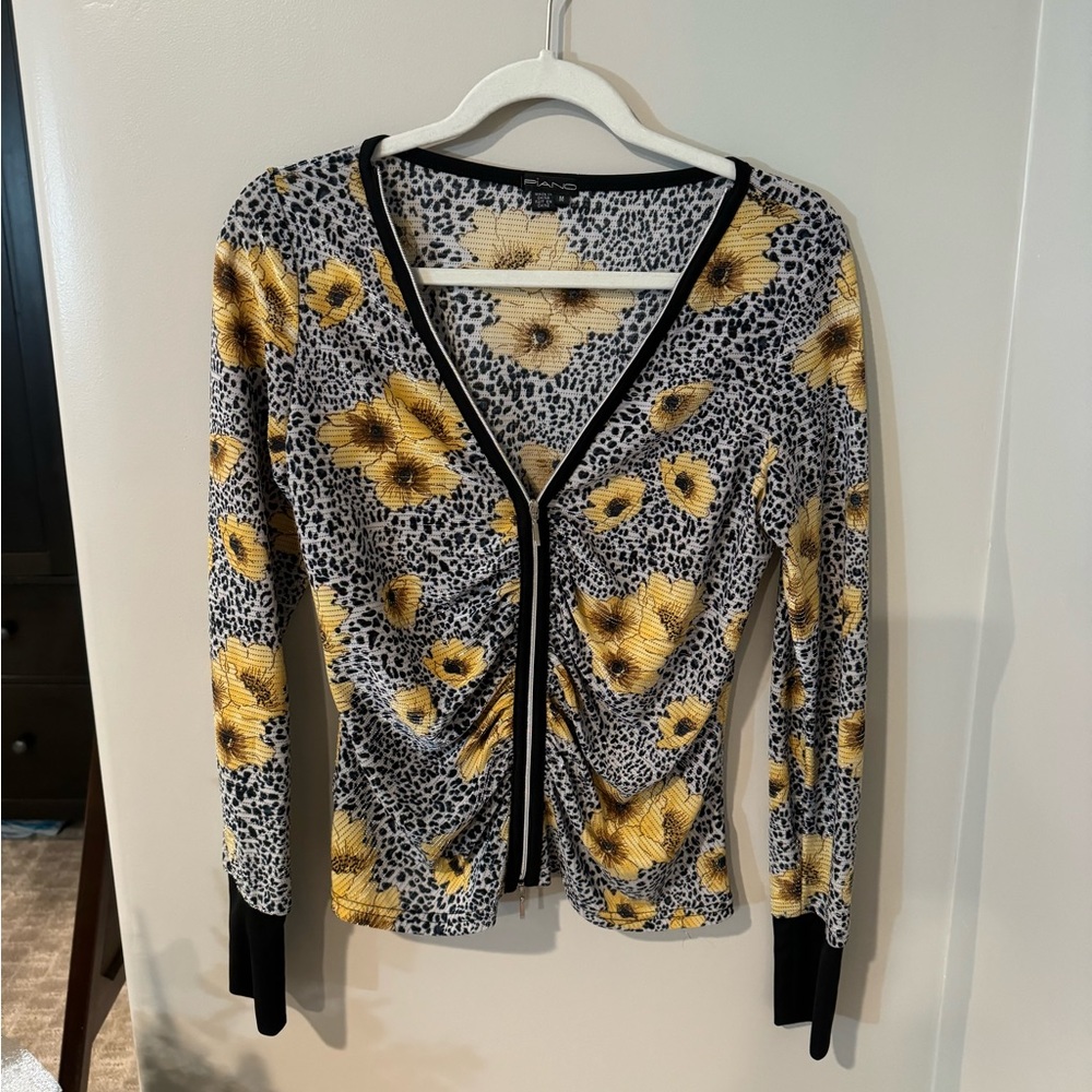 Vintage Sunflower Leopard Print Zip Up Jacket Size Xs/S